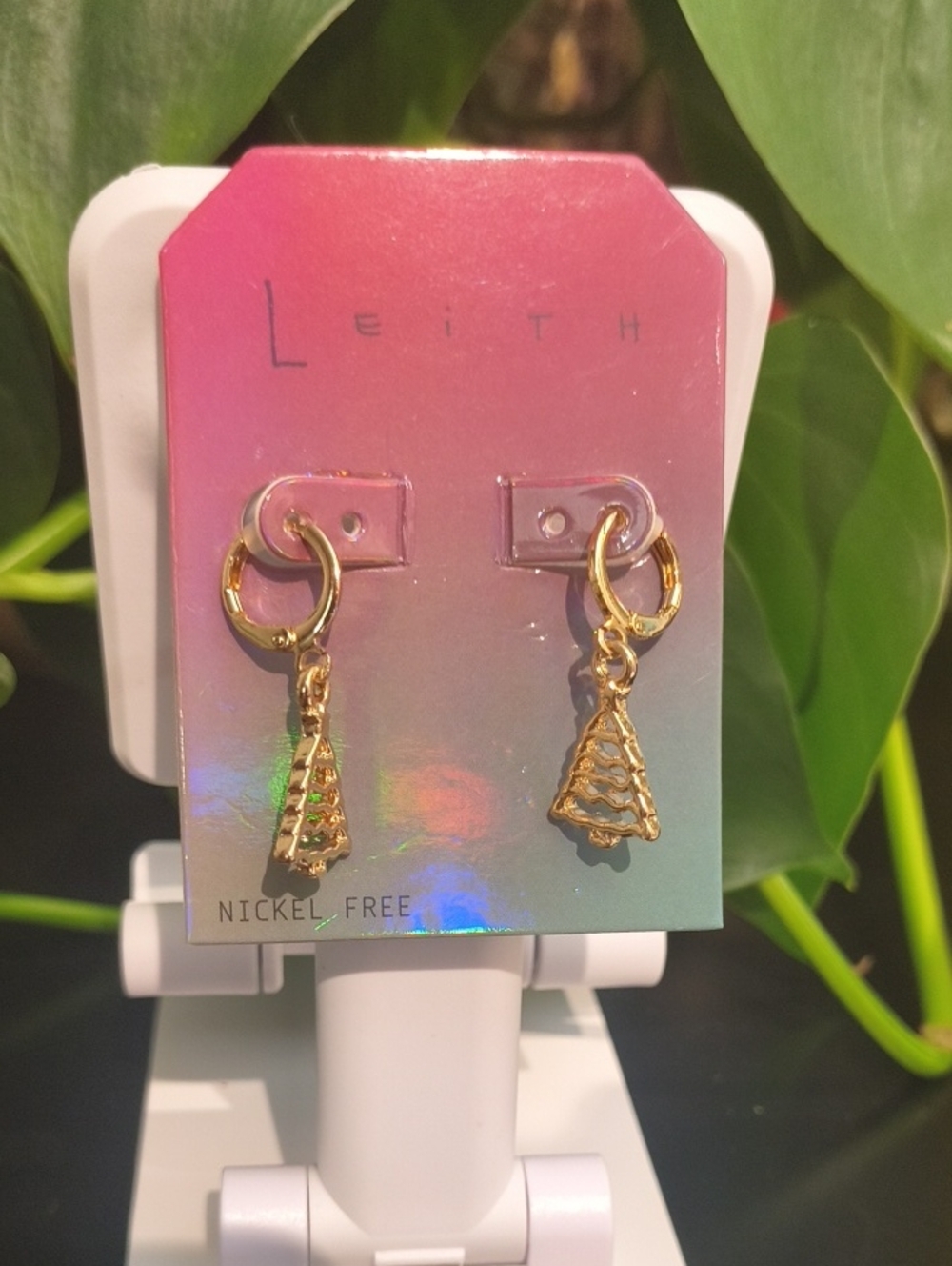 Leith Gold Christmas Tree Hoop Drop Earrings Gold NWT